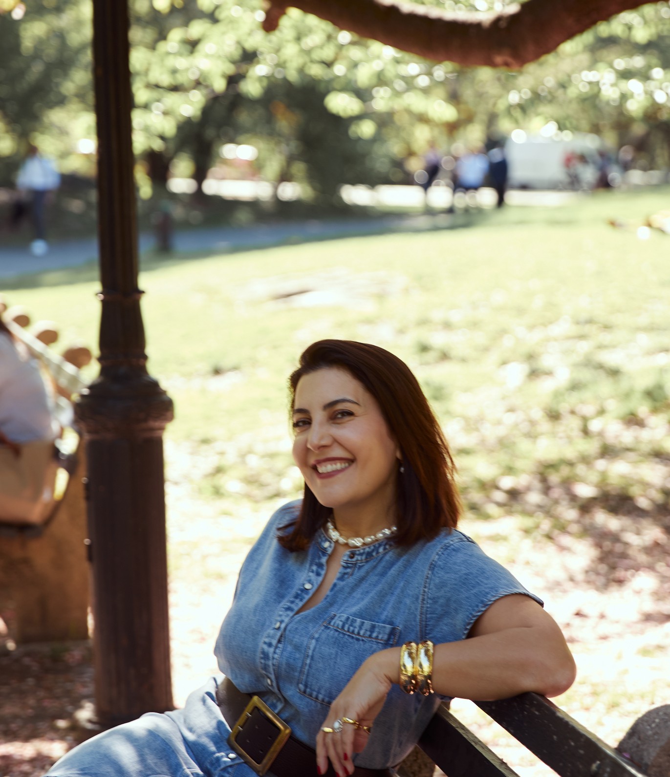 Maria Mnatsakanova sitting on a park bench